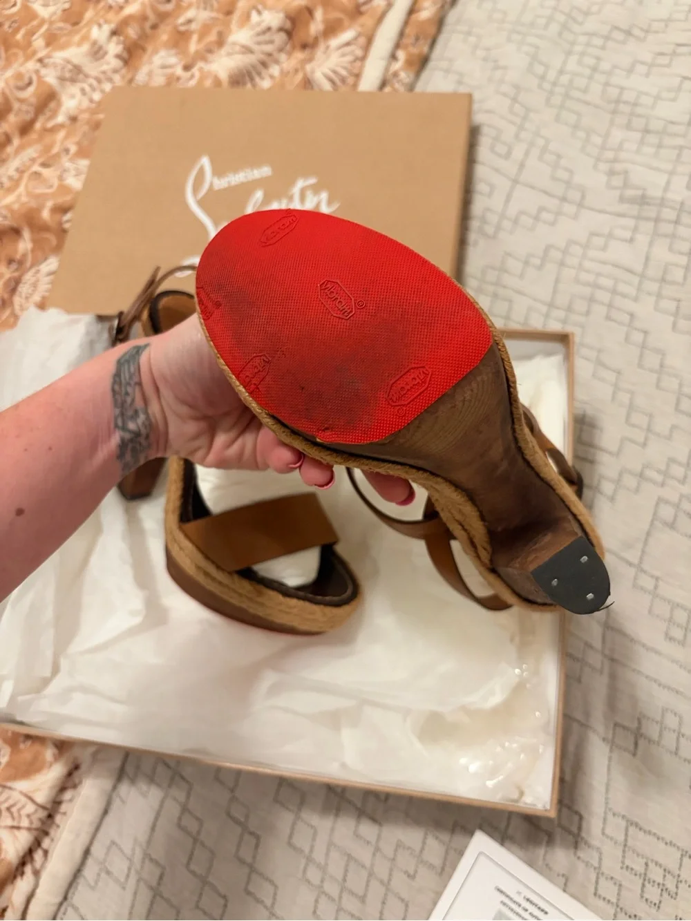 Christian Louboutin Brown Leather Espadrille Platform Sandals
